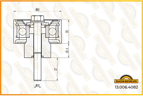 Ролик паразитный привода ремня Sonder 13.006.4082 резьба М10×1,25, Iveco, КАМАЗ, МАЗ-бус