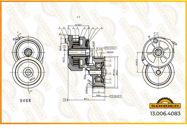 Натяжитель приводного ремня Sonder 13.006.4083 Mercedes-Benz Axor, OM 457 LA, 8 ручьёв