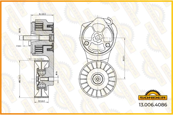 Натяжитель приводного ремня Sonder 13.006.4086 для DAF CF 65, LF 45, LF 55 и Iveco Eurocargo