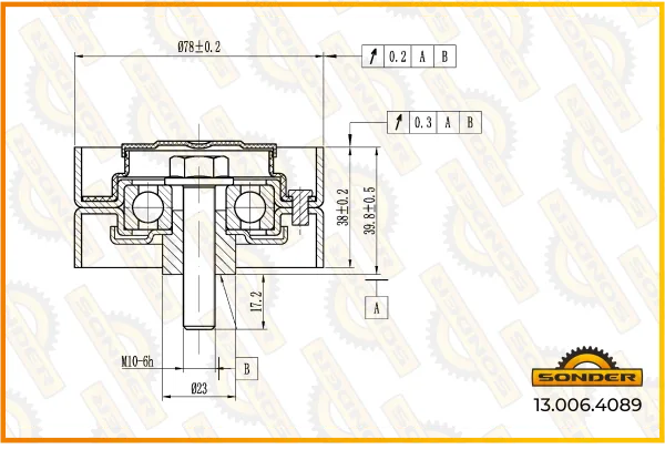 Ролик приводного ремня Sonder 13.006.4089 резьба М10×1,5 Volvo FL, Renault Midlum