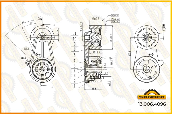 Натяжитель приводного ремня Sonder 13.006.4096 для Mercedes-Benz Actros, Antos, Arocs