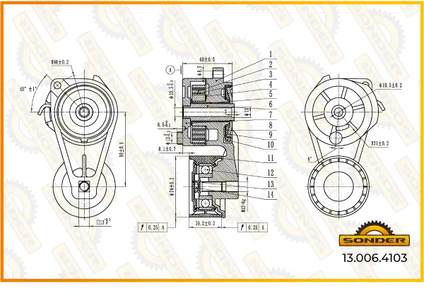 Натяжитель приводного ремня Scania двигатели DC1305, DC13107 Sonder 13.006.4103
