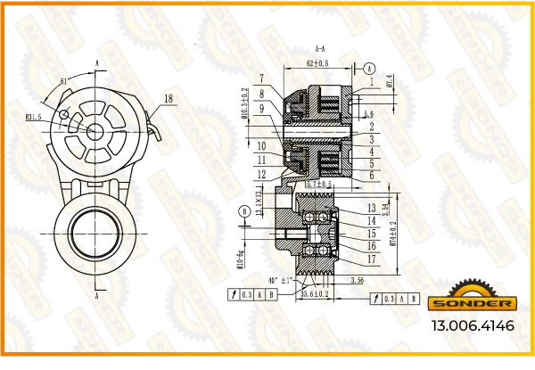 Натяжное устройство приводного ремня Sonder 13.006.4146 для DAF, DongFeng, Foton
