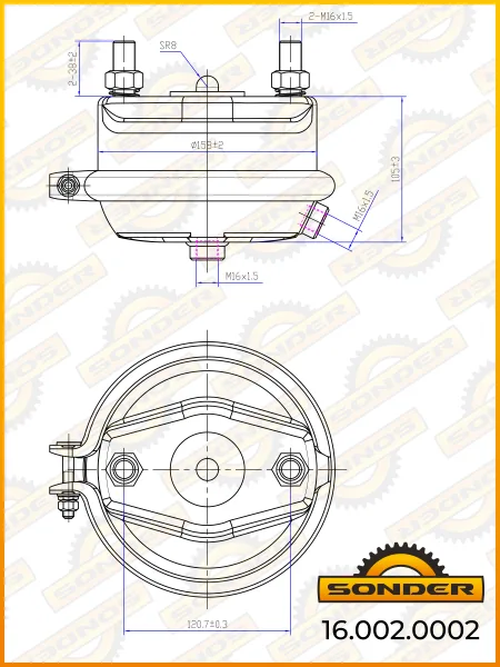 Камера тормозная Sonder 16.002.0002 Тип 24 дисковый тормоз, резьба М16×1,5