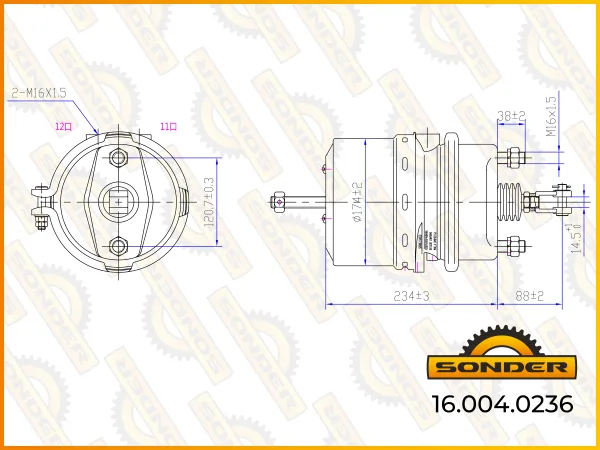 Энергоаккумулятор Sonder 16.004.0236 T2424 для Scania и Volvo, М22×1,5