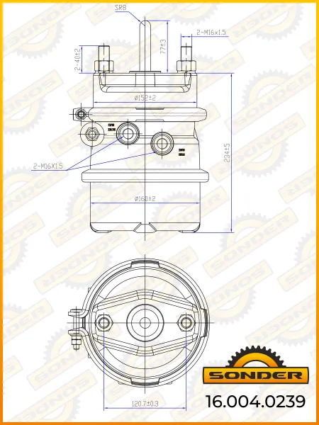 Энергоаккумулятор дискового тормоза TYPE2024 BPW, DAF Sonder 16.004.0239