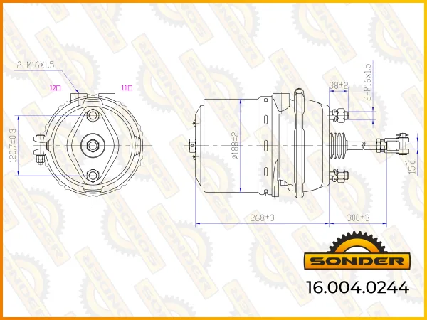 Энергоаккумулятор T3030 кулачковый тормоз, резьба М16×1,5, Sonder 16.004.0244