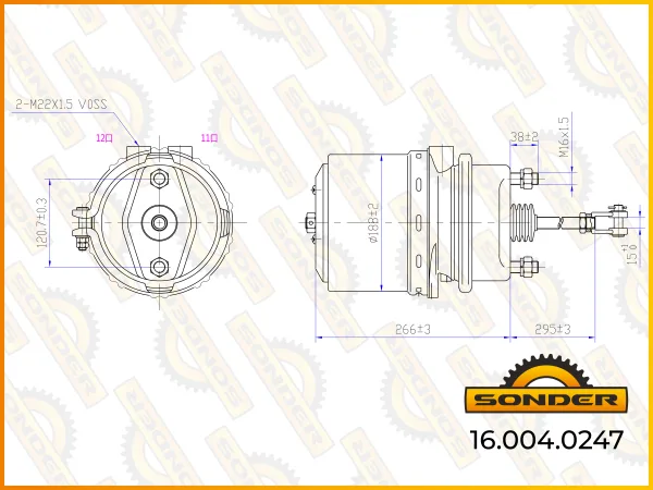 Энергоаккумулятор Sonder 16.004.0247 тип 24/30, кулачковый тормоз, Scania, Volvo, MAN