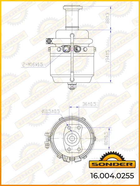 Энергоаккумулятор Sonder 16.004.0255 клиновой тормоз Type 12/16 Mercedes-Benz
