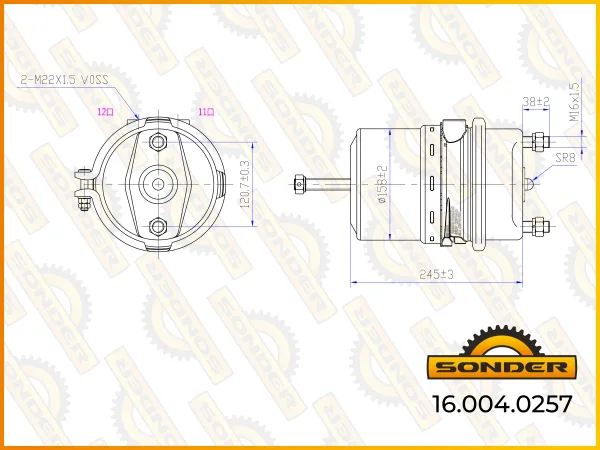 Энергоаккумулятор Sonder 16.004.0257 T2416 для дискового тормоза DAF, Scania