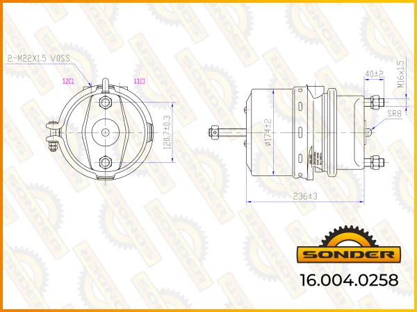 Энергоаккумулятор Sonder 16.004.0258 тип 20/24 правый, дисковый тормоз Mercedes-Benz Actros