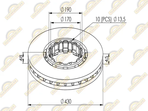 Тормозной диск Sonder 16.005.0070 для Renault и SAF 430×45×170,5 мм