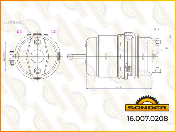 Энергоаккумулятор Sonder T24/24 для дискового тормоза DAF, резьба М22×1,5