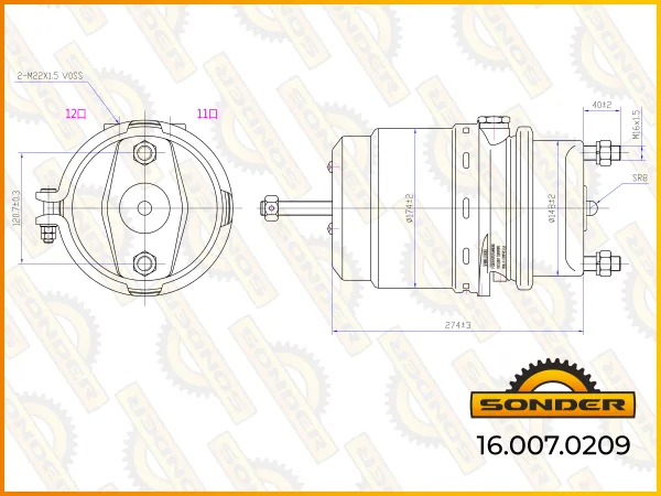Энергоаккумулятор Sonder 16.007.0209 TYPE20/24HFL3 для дискового тормоза DAF и Mercedes-Benz