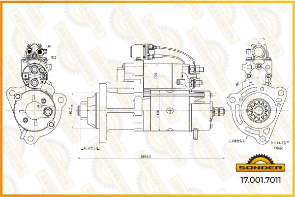 Стартер Sonder Premium 24 В 7 кВт 12 зубьев для Renault Trucks и Volvo 17.001.7011