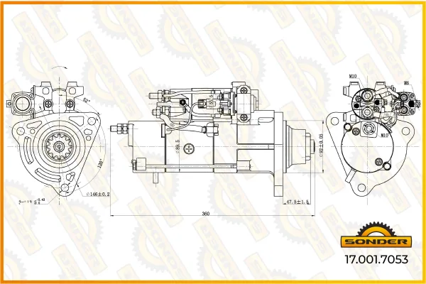 Стартер Sonder Premium 24 В 5.5 кВт 12 зубьев для Volvo и Renault, о.н. 22602940