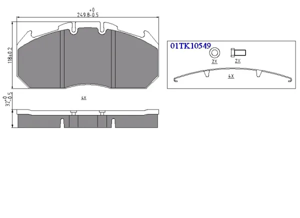 Колодки тормозные дисковые WVA 29131 Sonder 18.002.0008 с установочным комплектом, 249,4×118×30 мм