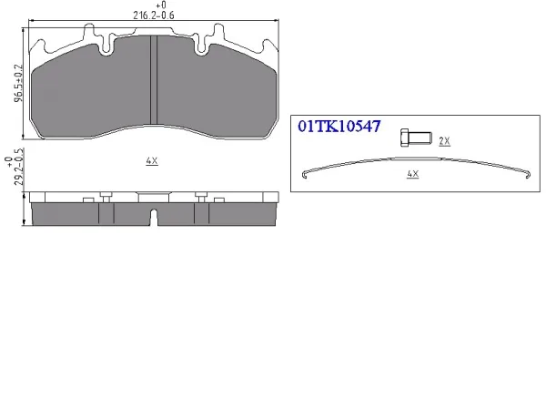 Колодки тормозные дисковые WVA 29173/29203 216,2×97×29,2 мм Renault, Volvo, с установочным комплектом