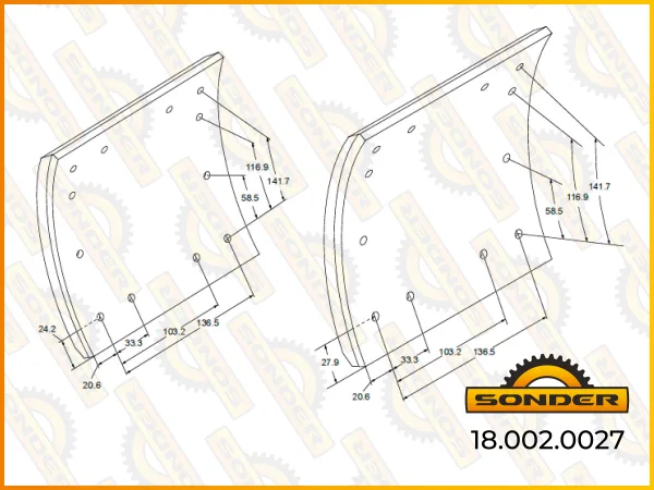 Тормозные накладки Sonder 18.002.0027, 419х178 мм, WVA 19036, 2 ремонт