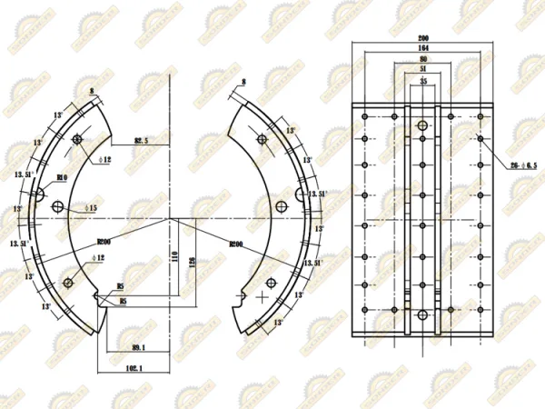 Колодка тормозная барабанная Volvo 410х200 без ролика чугунная Sonder 18.002.0065
