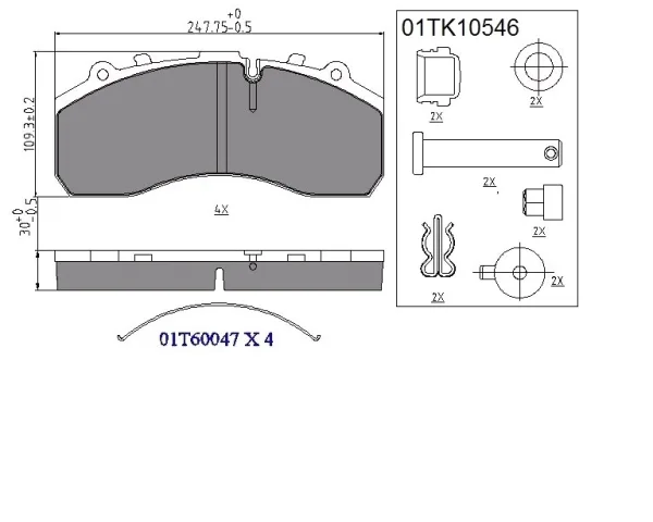 Комплект тормозных колодок Sonder 18.002.0080 WVA 29108/29062, 248×109×30 мм, с установочным комплектом