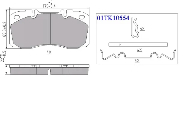 Колодки тормозные дисковые Sonder 18.002.0084, WVA 29122, 174,6×85,3×22 мм, с установочным комплектом